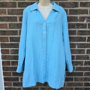 Soft Surroundings Size XL Style 2EH95 Escambia Topaz Blue Gauze Top Shirt